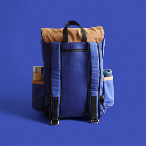 Dugong Backpack(Blue and Brown) - Canvas Daily/Office/Travel Sustainable Laptop Backpack